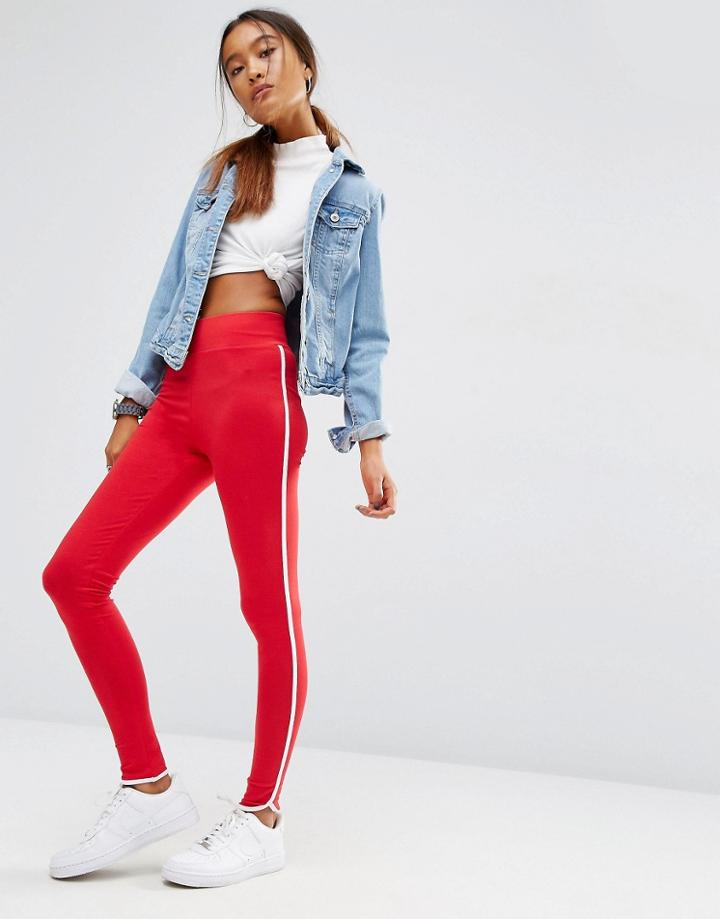 Asos Leggings With Contrast Binding - Red