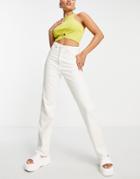 Weekday Rowe High Waist Cotton Blend Straight Leg Jeans In White Hemp - White