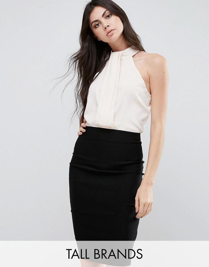 Vesper Tall Pencil Dress With Contrast Top - Black