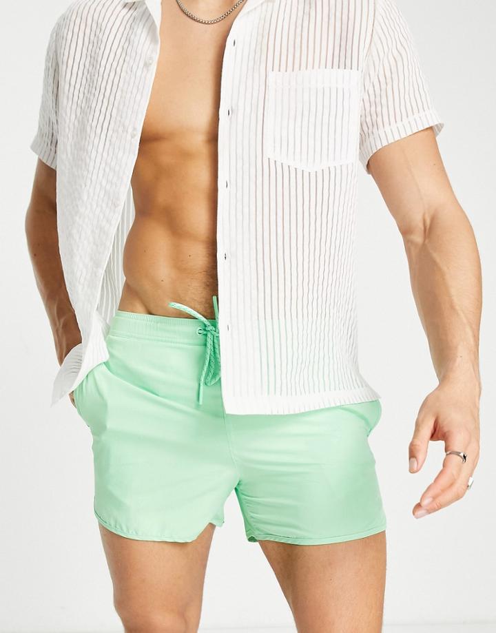 Pull & Bear Basic Swim Shorts In Light Green