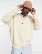 Mennace Oversized Knitted Sweater In Cream Boucle - Part Of A Set-white