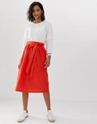 Asos Design Linen Full Midi Skirt-red