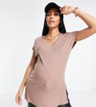 Missguided Maternity Ribbed V Neck Tank In Brown