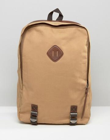 Racing Green Canvas Backpack With Leather Look Trims - Tan