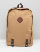 Racing Green Canvas Backpack With Leather Look Trims - Tan