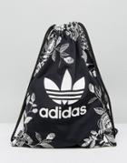 Adidas Originals Farm Print Drawstring Backpack In Monochrome Floral - Multi