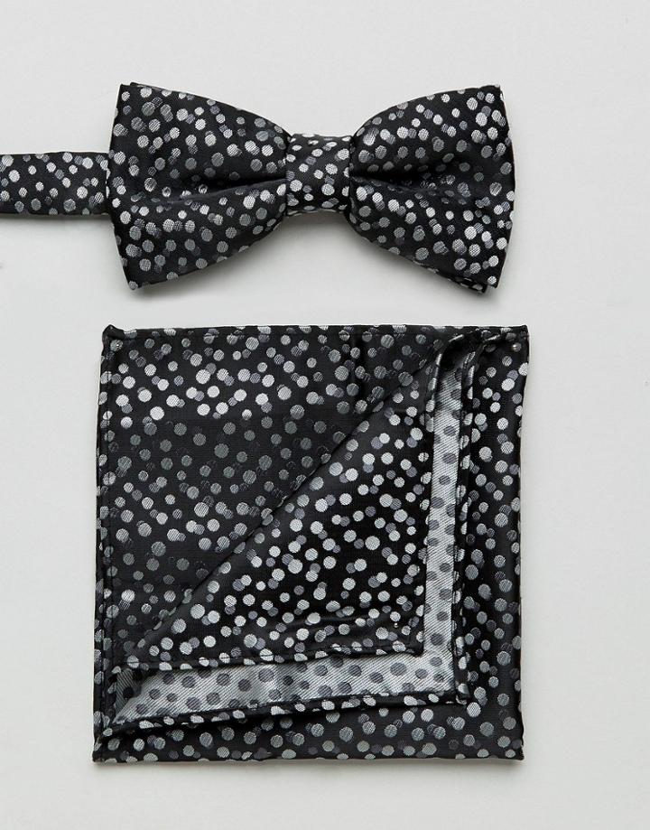 New Look Spotty Bow Tie And Pocket Square In Black - Black