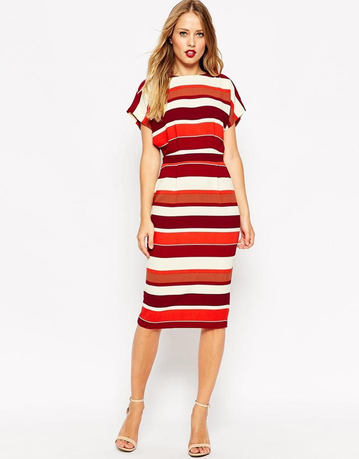 Asos Soft Open Back Pencil Dress In Stripe - Multi