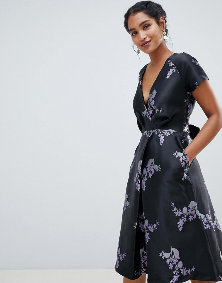Closet London Capped Sleeve Printed Skater Midi Dress - Multi