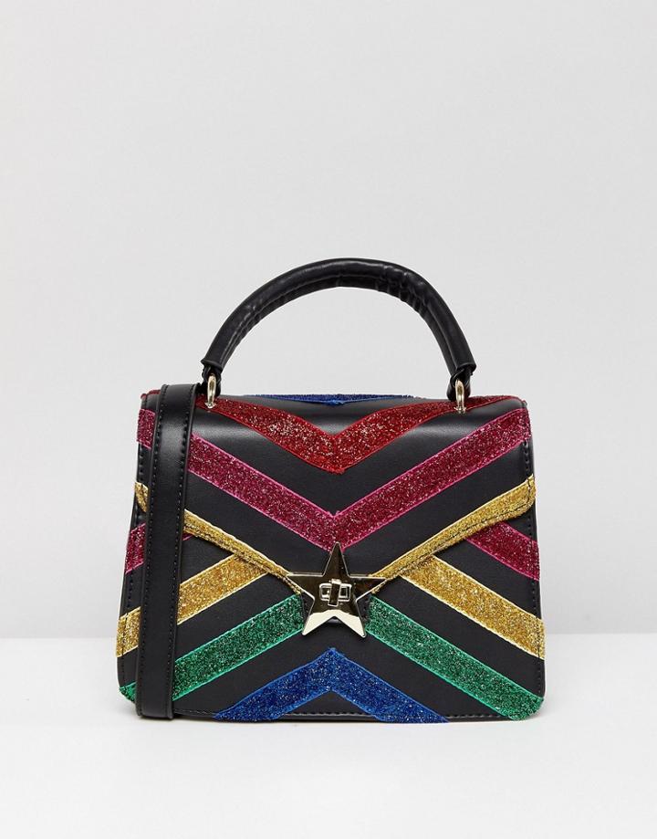 Skinnydip Rainbow Glitter Star Lock Detail Cross Body Bag - Multi