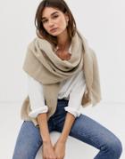 Asos Design Supersoft Long Woven Scarf With Raw Edge-beige