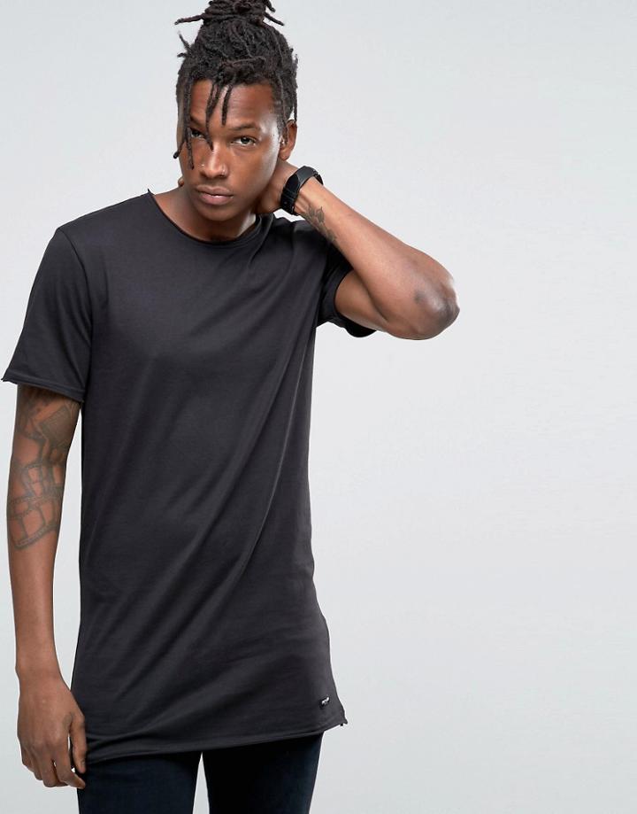 Only & Sons Longline Raw Edge T-shirt - Black