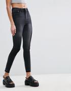 Asos Ridley Skinny Jeans In Deconstructed With Rip And Repair In Washed Black - Black