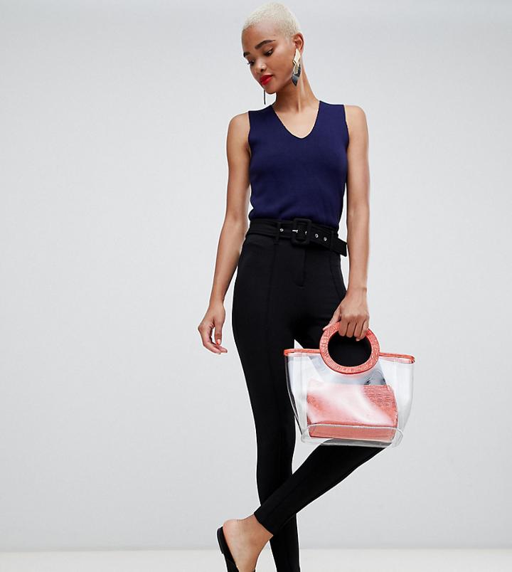River Island Ponte High Waist Belted Pants In Black - Black