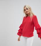 New Look Petite Triple Tiered Sleeve Shell Top - Red