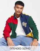 Asos Design 90s Oversized Cord Shirt In Collegiate Color Block With Chest Embroidery-multi