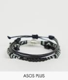 Asos Design Plus Leather And Woven Monochrome Bracelet Pack - Black