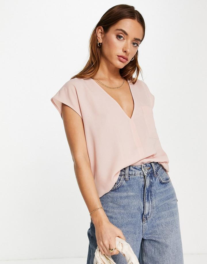 Asos Design Pocket Tee With Longline Back In Blush-pink