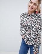 Asos Design Cropped Long Sleeve Shirt In Jewelled Leopard Print-multi