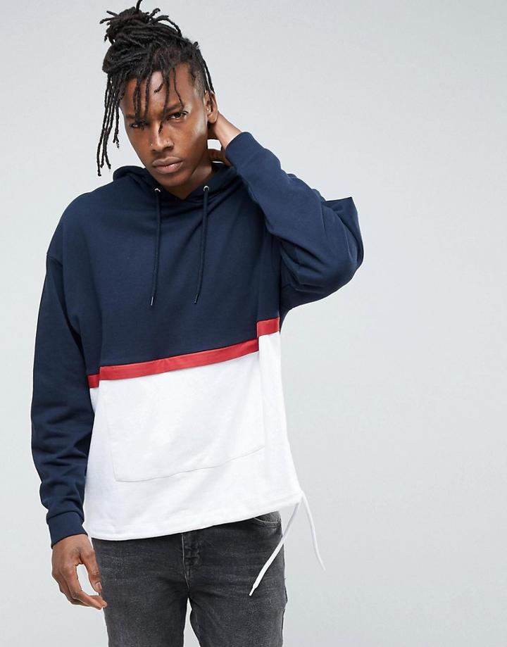 Asos Cut & Sew Oversized Hoodie With Drawcord Hem - Navy