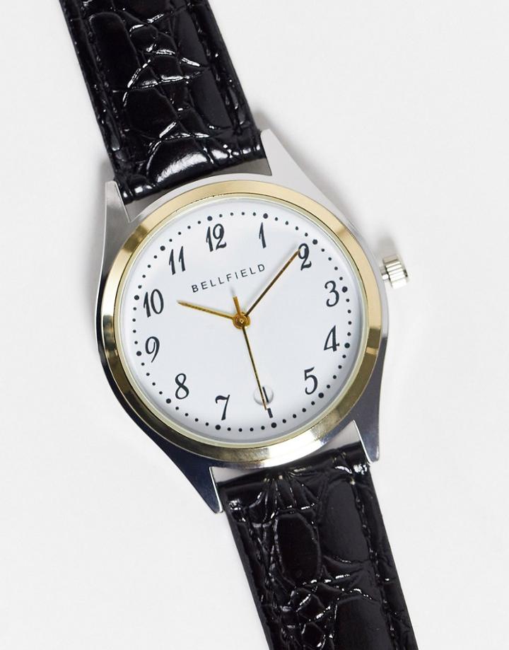 Bellfield Men's Watch With Black Leather Strap And White Dial