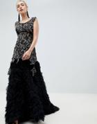 Jovani Embellished Tulle Fishtail Dress - Black