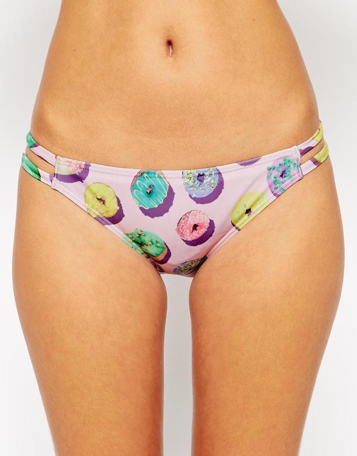 Asos Doughnut Print Cut Out Side Bikini Bottom - Doughnut Print