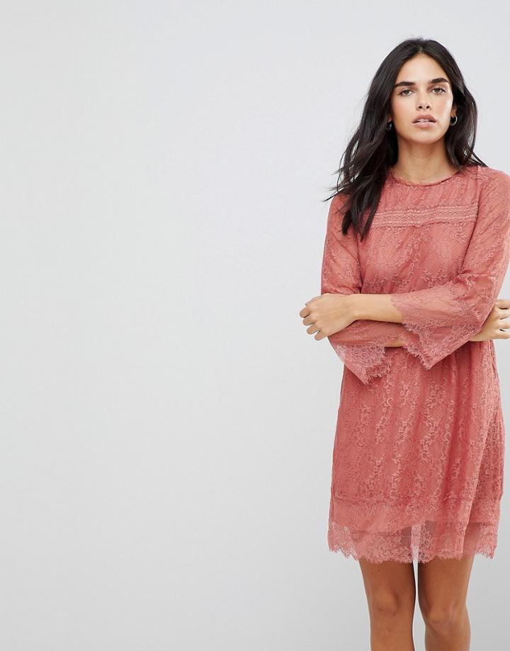 Hazel Teracotta Lace Shift Dress - Pink