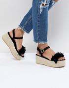 Pull & Bear Flatform Espadrille With Tassle Front In Black - Black
