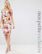 Asos Petite Short Sleeve Floral Bardot Off The Shoulder Midi Dress - Multi