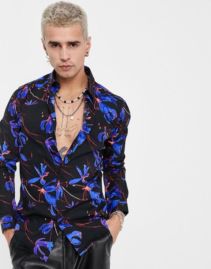 Devils Advocate Neon Flower Cotton Slim Fit Shirt-multi