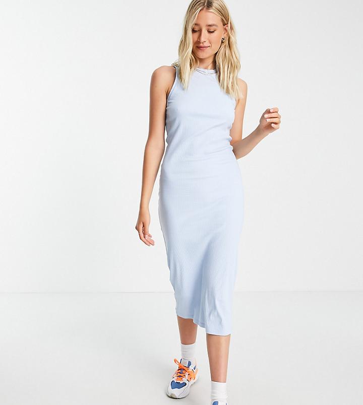 Vero Moda Tall Organic Cotton Racer Neck Midi Dress In Blue-blues