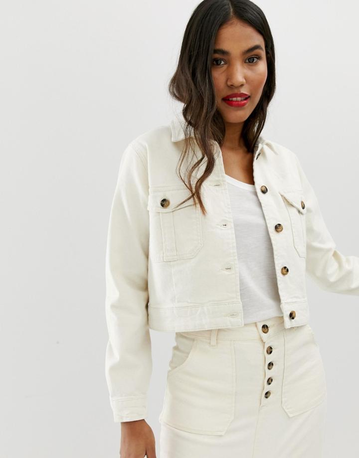 Asos Design Denim Premium Utility Jacket In Off-white