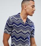 Asos Design Tall Skinny Viscose Chevron Stripe Shirt In Navy - Navy