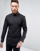 Asos Skinny Shirt With Rose Embroidered Collar - Black