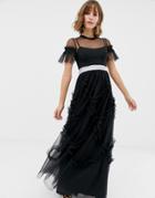 Needle & Thread Tulle Maxi Gown With Shirring Detail In Black - Black