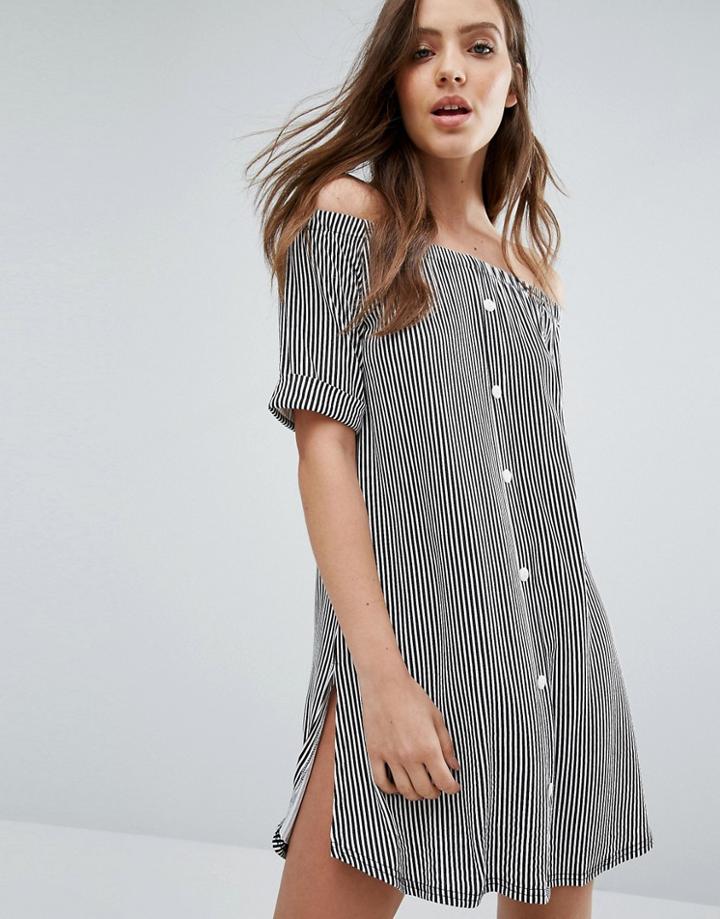 Daisy Street Button Up Front Stripe Dress - Multi