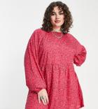 Daisy Street Plus Smock Mini Dress In Hot Pink Daisy Print