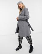 New Look Belted Formal Coat In Gray-grey