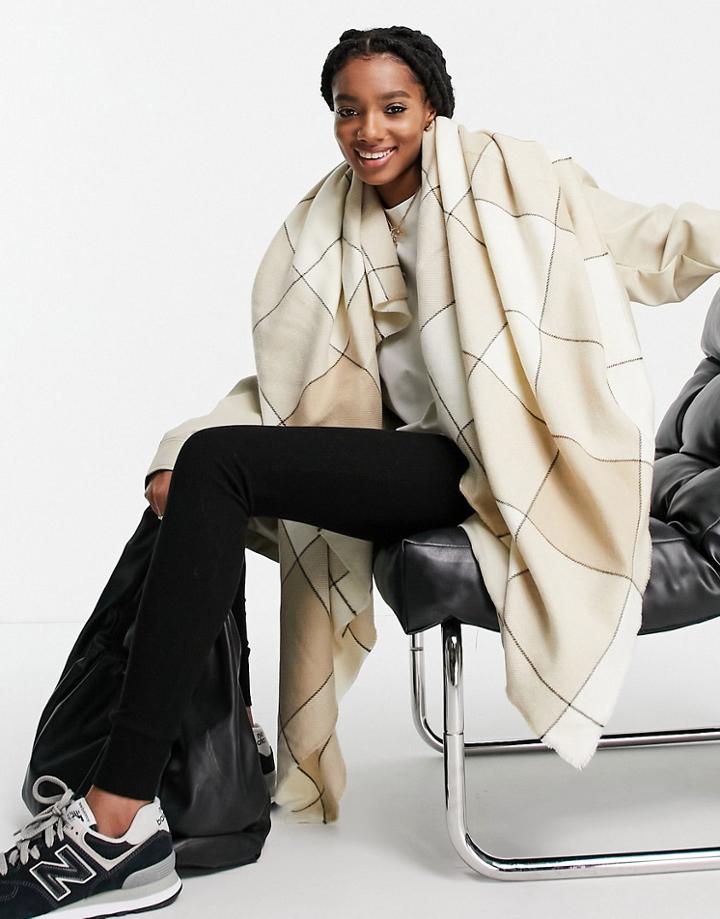 Asos Design Oversized Square Scarf In Blown Up Check In Beige-multi