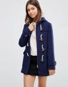 Asos Wool Blend Duffle Coat With Checked Liner - Navy