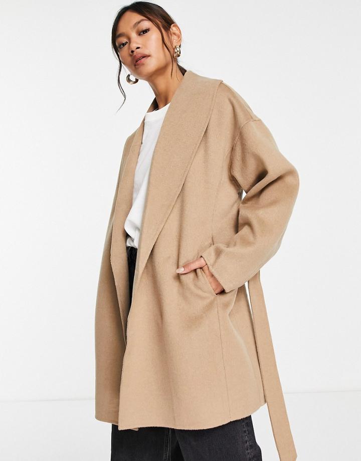 & Other Stories Recycled Wool Blend Tie Waist Coat In Beige-neutral