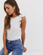 River Island Top With Broderie Frill Sleeves In White - White