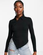 Urban Revivo Asymmetric Long Sleeve Top In Black