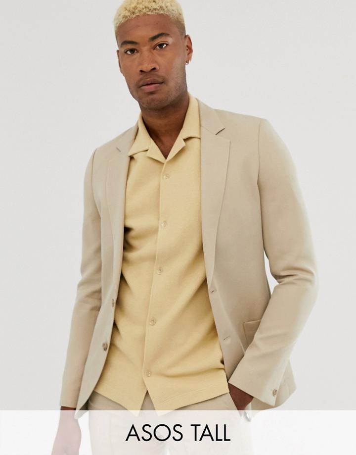 Asos Design Tall Skinny Suit Jacket In Stone Crepe - Stone
