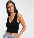 Asos Design Tall Cropped Tank Top With V Front And Back In Black