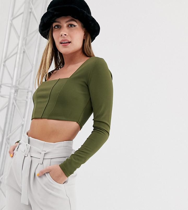 New Look Square Neck Crop Top In Khaki