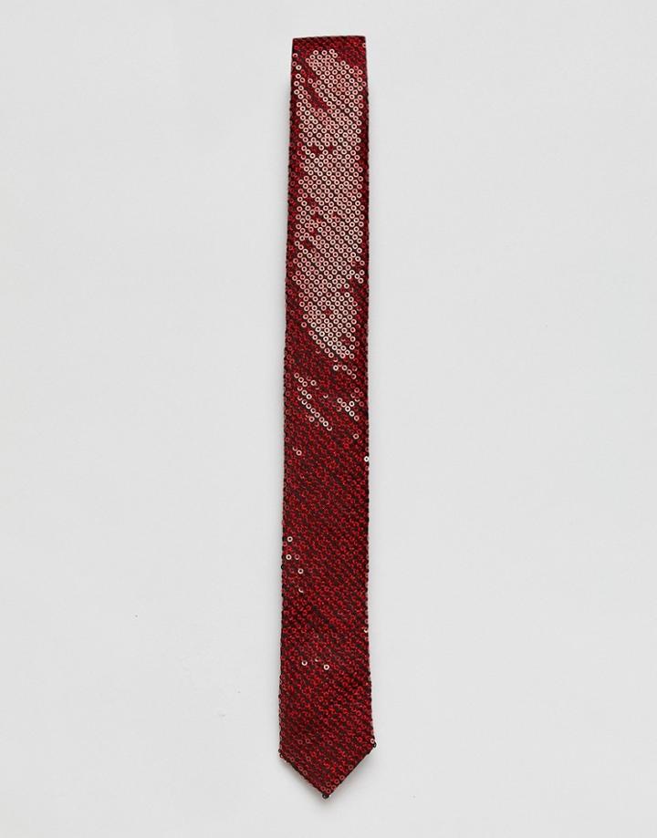 Asos Sequin Tie In Red - Red