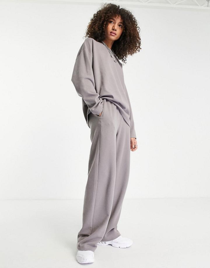 Topshop Brushed Slouch Wide Leg Sweatpants In Mushroom - Part Of A Set-grey