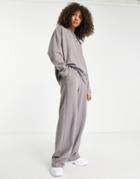 Topshop Brushed Slouch Wide Leg Sweatpants In Mushroom - Part Of A Set-grey